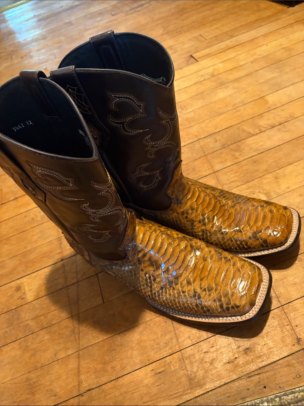 Men's Brown Snakeskin Square Toe Western Boots